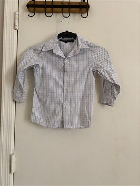 Andrew Fezza Button-Up Plaid Dress Shirt in White and Blue Size 3T